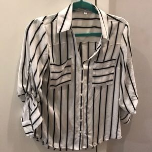 Striped black and white work blouse